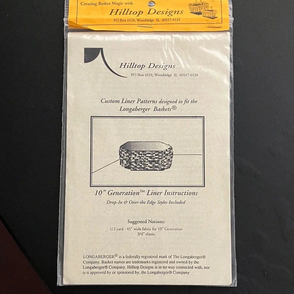 Hilltop Designs Basket Liner and Bow Patterns 90s Craft Sewing Instructions